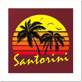 Santorini Retro Sunset Posters and Art